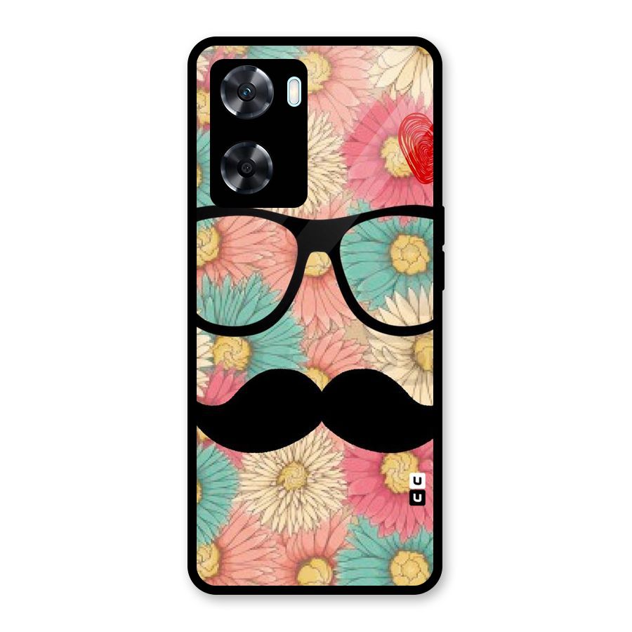 Floral Moustache Glass Back Case for Oppo A77