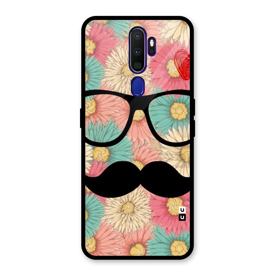 Floral Moustache Glass Back Case for Oppo A9 (2020)