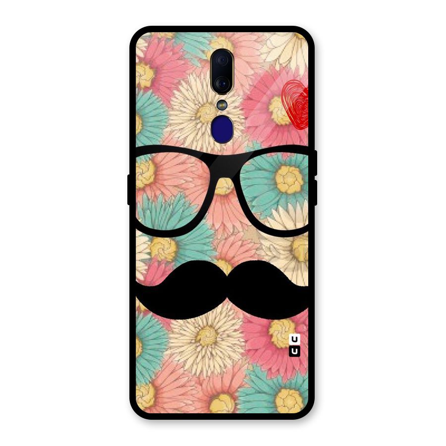 Floral Moustache Glass Back Case for Oppo F11