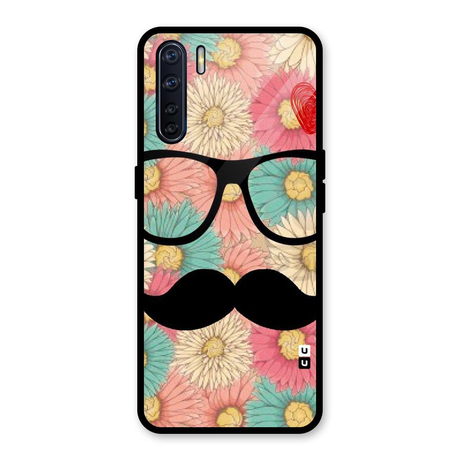 Floral Moustache Glass Back Case for Oppo F15