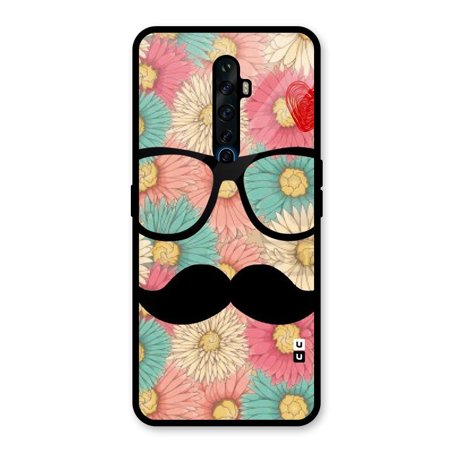 Floral Moustache Glass Back Case for Oppo Reno2 F