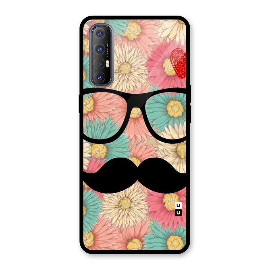Floral Moustache Glass Back Case for Oppo Reno3 Pro
