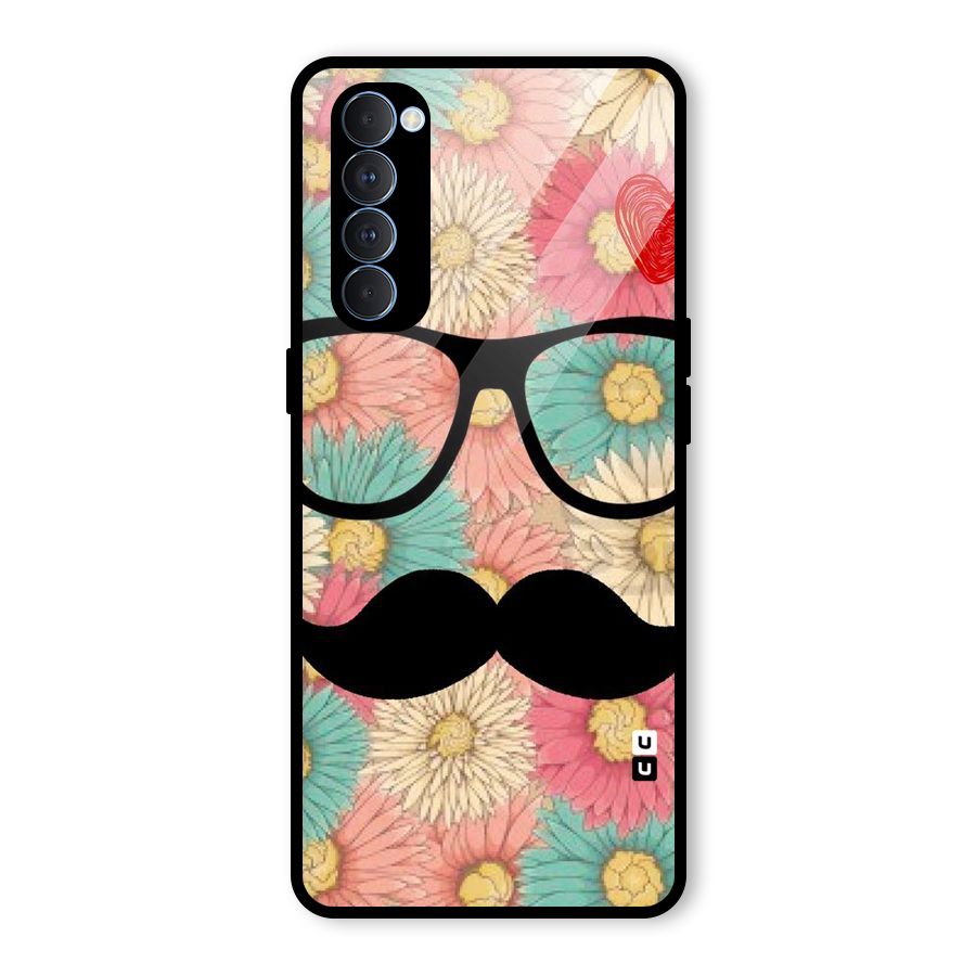 Floral Moustache Glass Back Case for Oppo Reno4 Pro