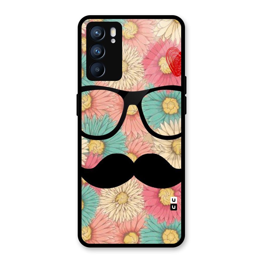 Floral Moustache Glass Back Case for Oppo Reno6 5G