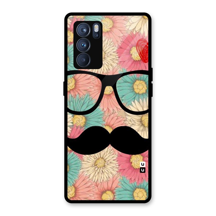 Floral Moustache Glass Back Case for Oppo Reno6 Pro 5G