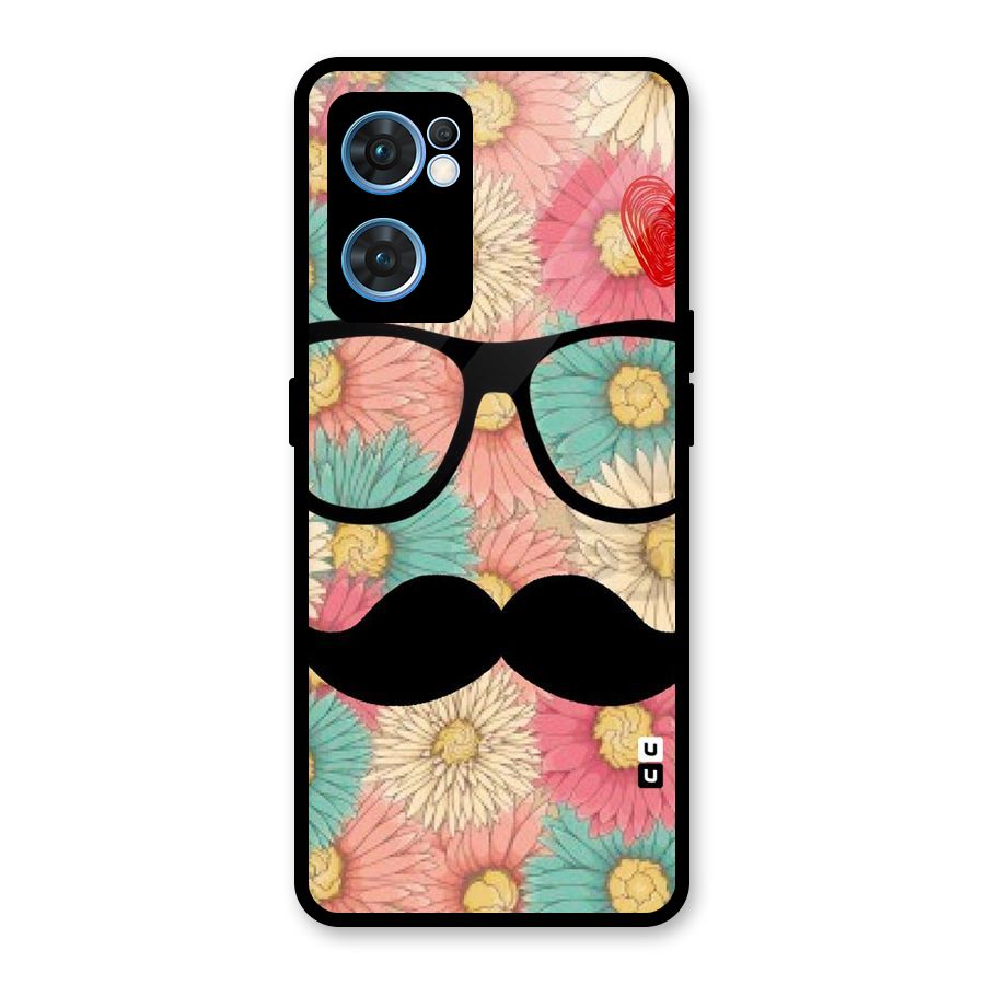 Floral Moustache Glass Back Case for Oppo Reno7 5G