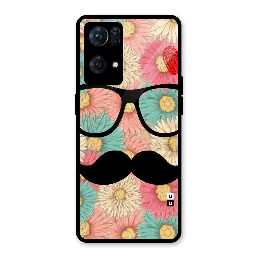 Floral Moustache Glass Back Case for Oppo Reno7 Pro 5G
