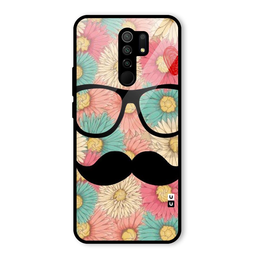 Floral Moustache Glass Back Case for Poco M2