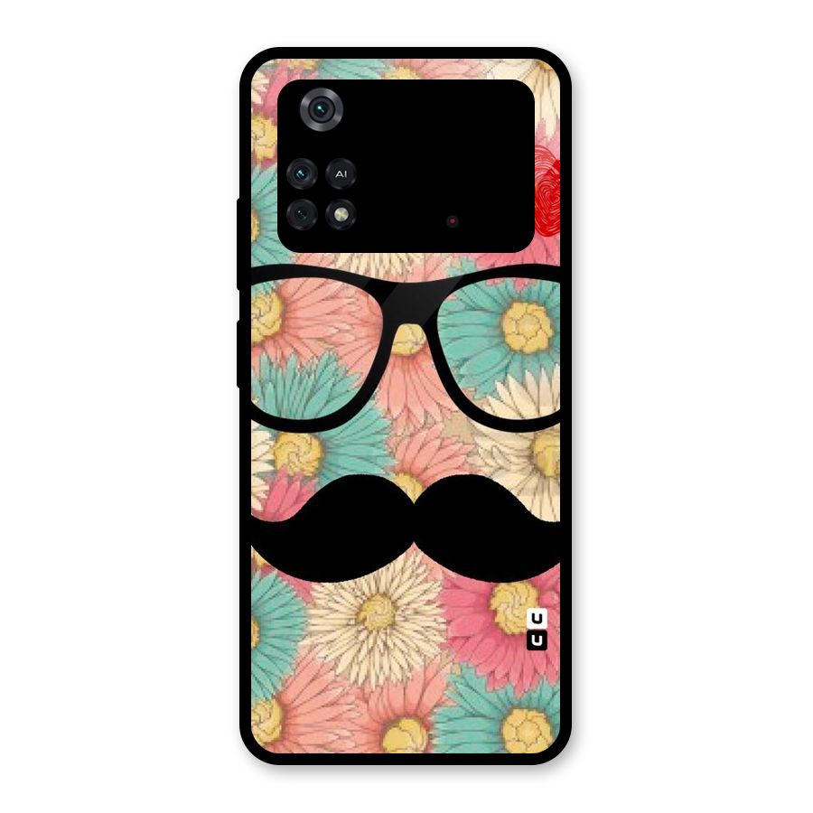 Floral Moustache Glass Back Case for Poco M4 Pro 4G