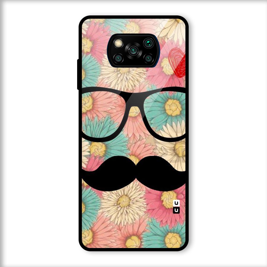 Floral Moustache Glass Back Case for Poco X3
