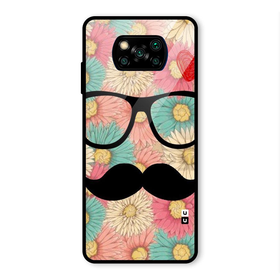 Floral Moustache Glass Back Case for Poco X3 Pro