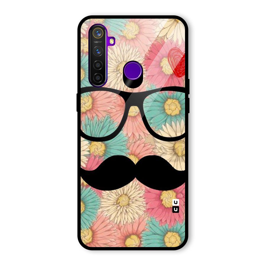 Floral Moustache Glass Back Case for Realme 5 Pro