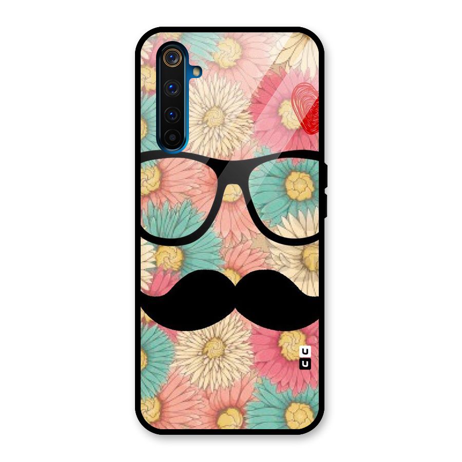 Floral Moustache Glass Back Case for Realme 6 Pro