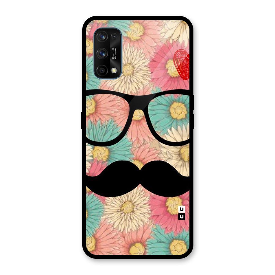 Floral Moustache Glass Back Case for Realme 7 Pro