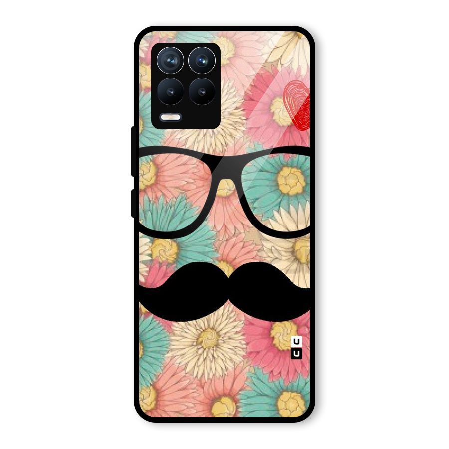 Floral Moustache Glass Back Case for Realme 8 Pro
