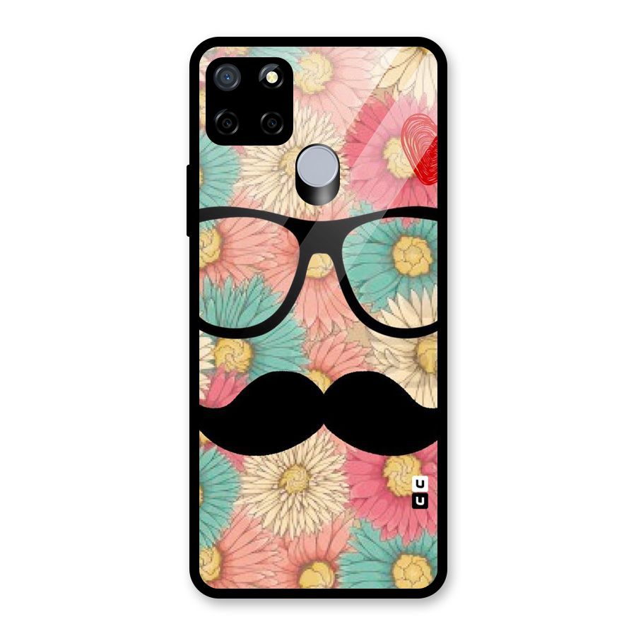 Floral Moustache Glass Back Case for Realme C12