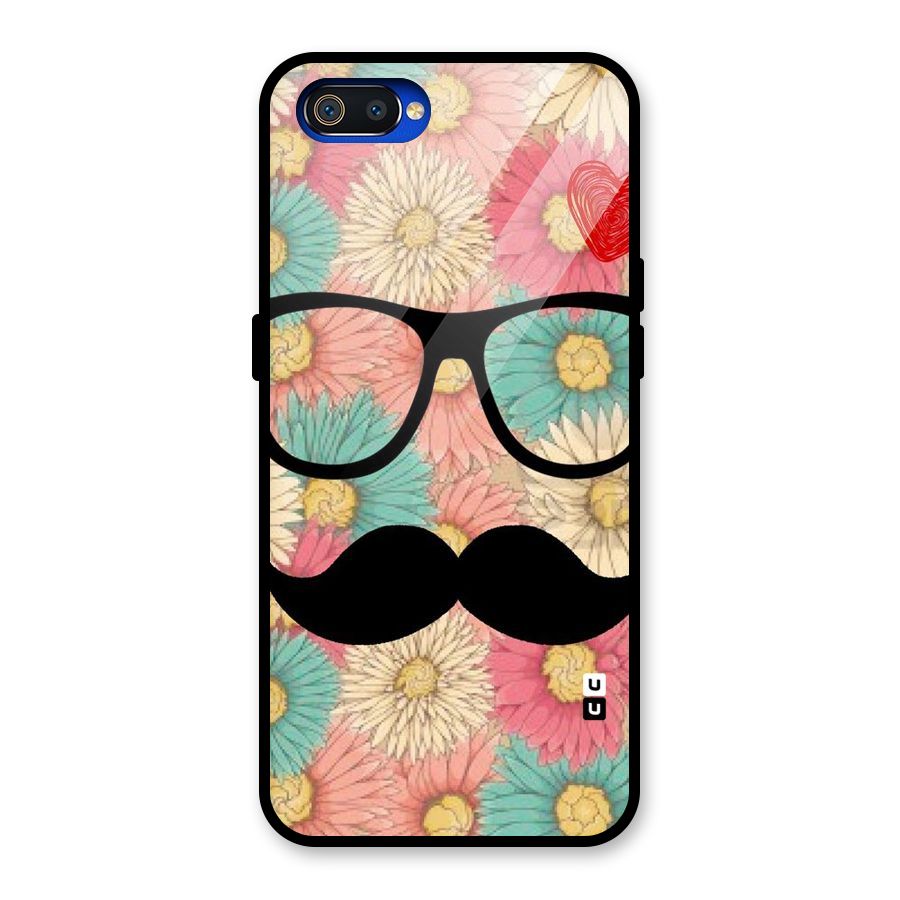 Floral Moustache Glass Back Case for Realme C2