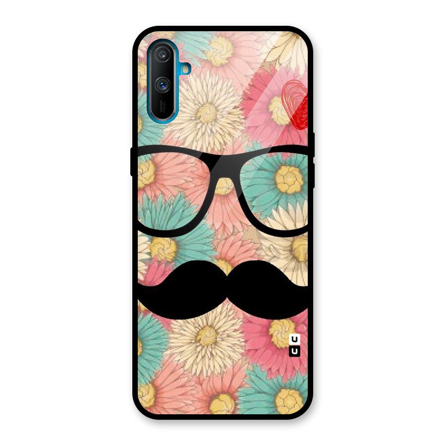 Floral Moustache Glass Back Case for Realme C3
