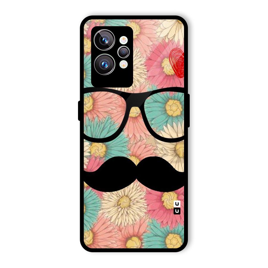 Floral Moustache Glass Back Case for Realme GT2 Pro