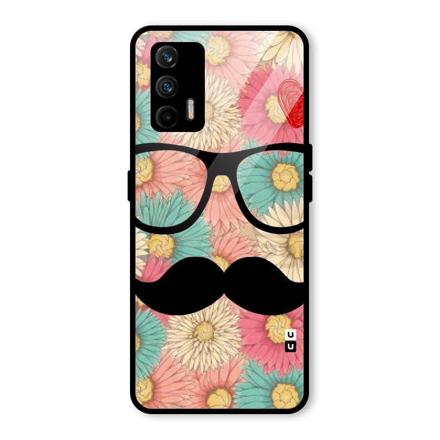 Floral Moustache Glass Back Case for Realme GT 5G