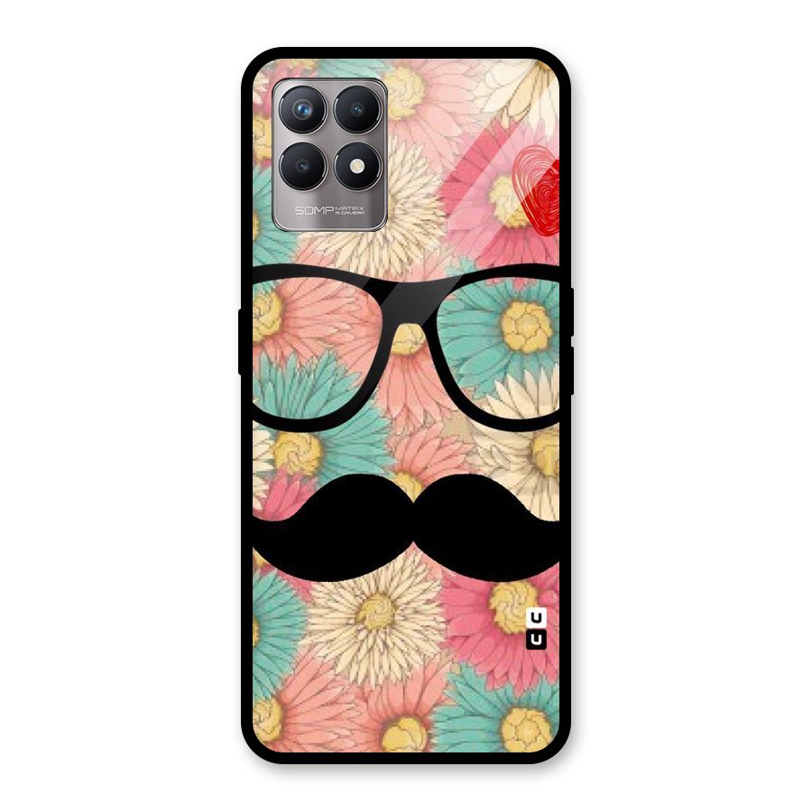 Floral Moustache Glass Back Case for Realme Narzo 50