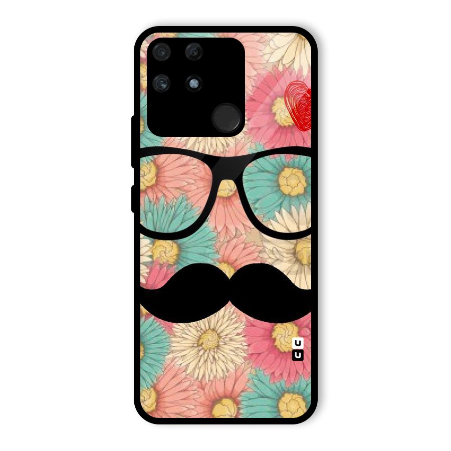 Floral Moustache Glass Back Case for Realme Narzo 50A