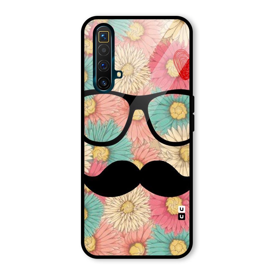 Floral Moustache Glass Back Case for Realme X3
