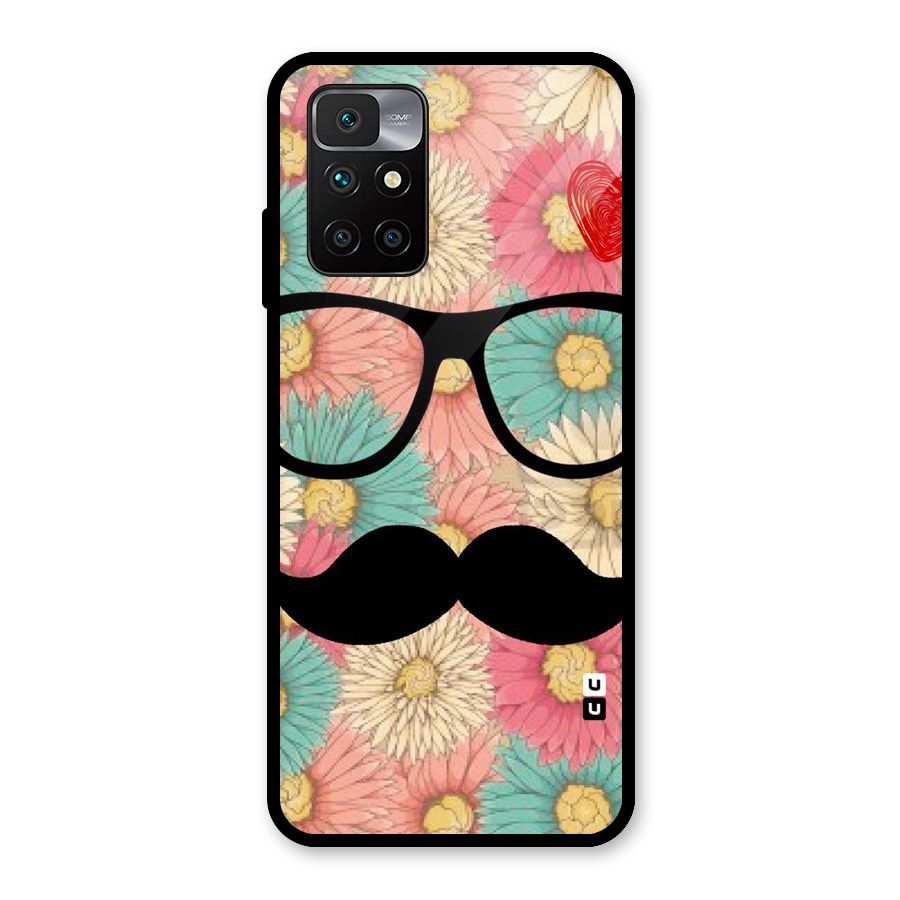 Floral Moustache Glass Back Case for Redmi 10 Prime