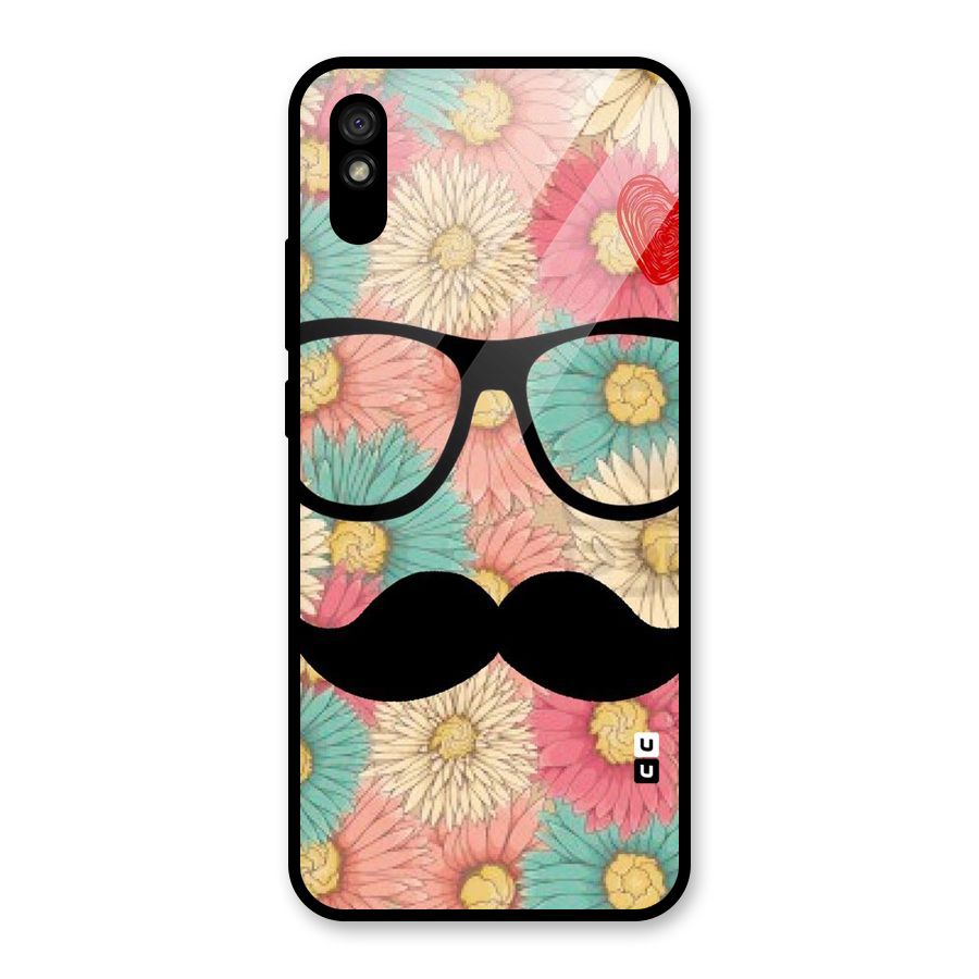 Floral Moustache Glass Back Case for Redmi 9i