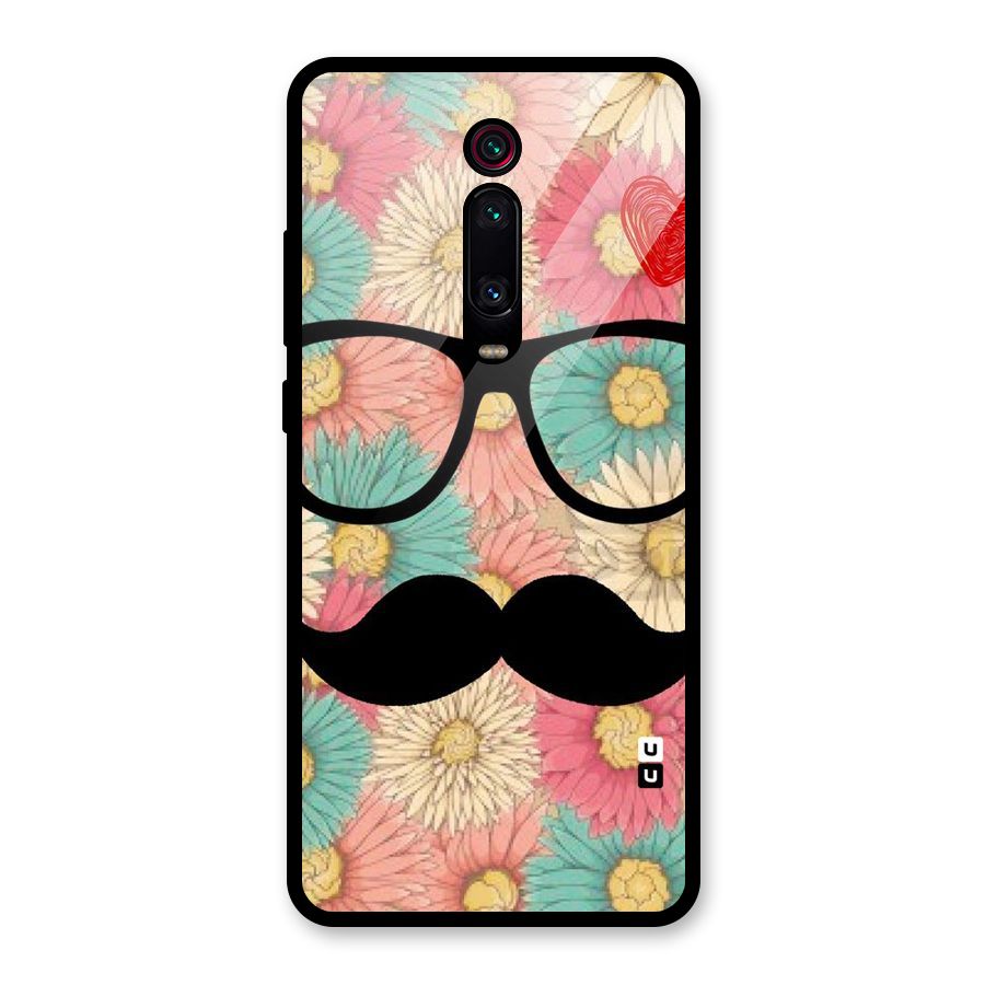 Floral Moustache Glass Back Case for Redmi K20