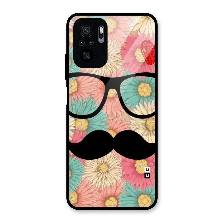Floral Moustache Glass Back Case for Redmi Note 10S