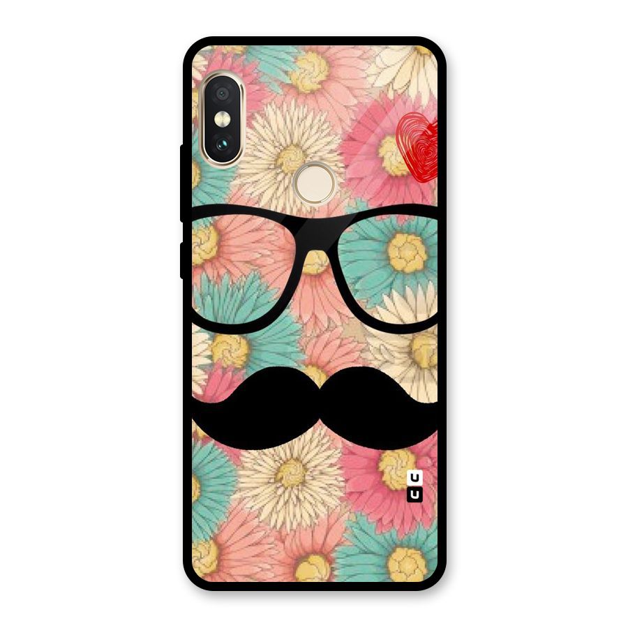Floral Moustache Glass Back Case for Redmi Note 5 Pro
