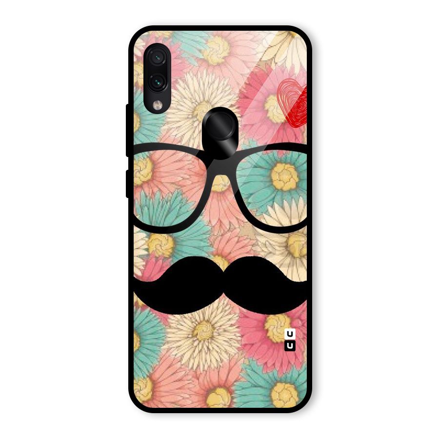 Floral Moustache Glass Back Case for Redmi Note 7 Pro