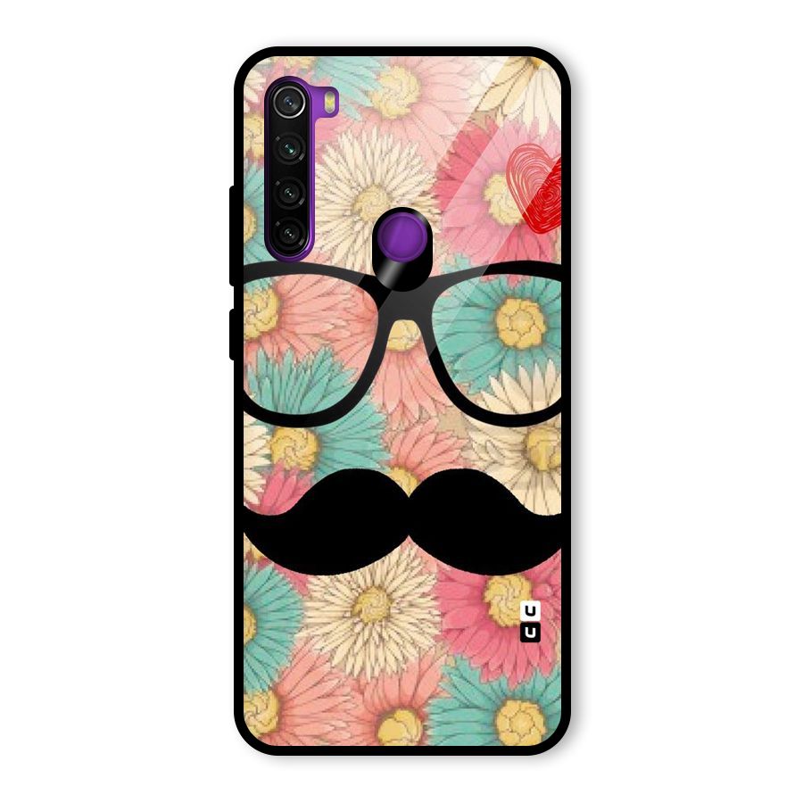 Floral Moustache Glass Back Case for Redmi Note 8