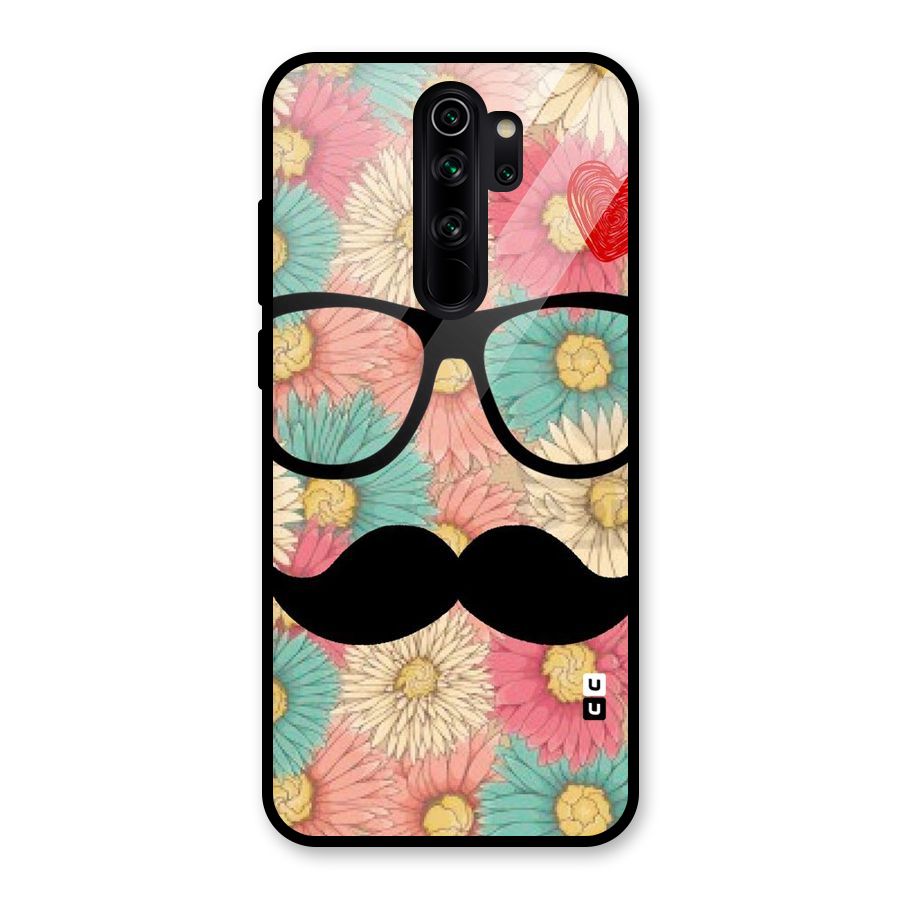 Floral Moustache Glass Back Case for Redmi Note 8 Pro