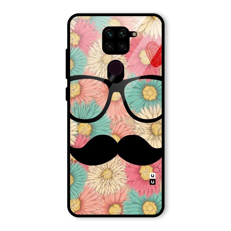 Floral Moustache Glass Back Case for Redmi Note 9