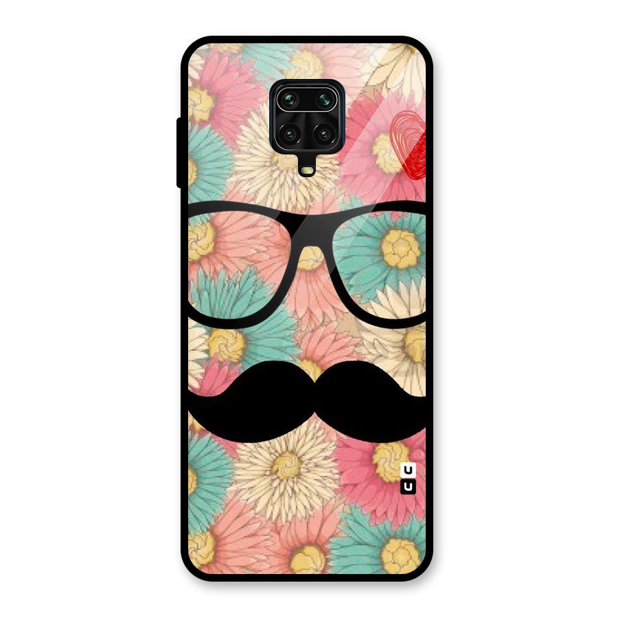 Floral Moustache Glass Back Case for Redmi Note 9 Pro