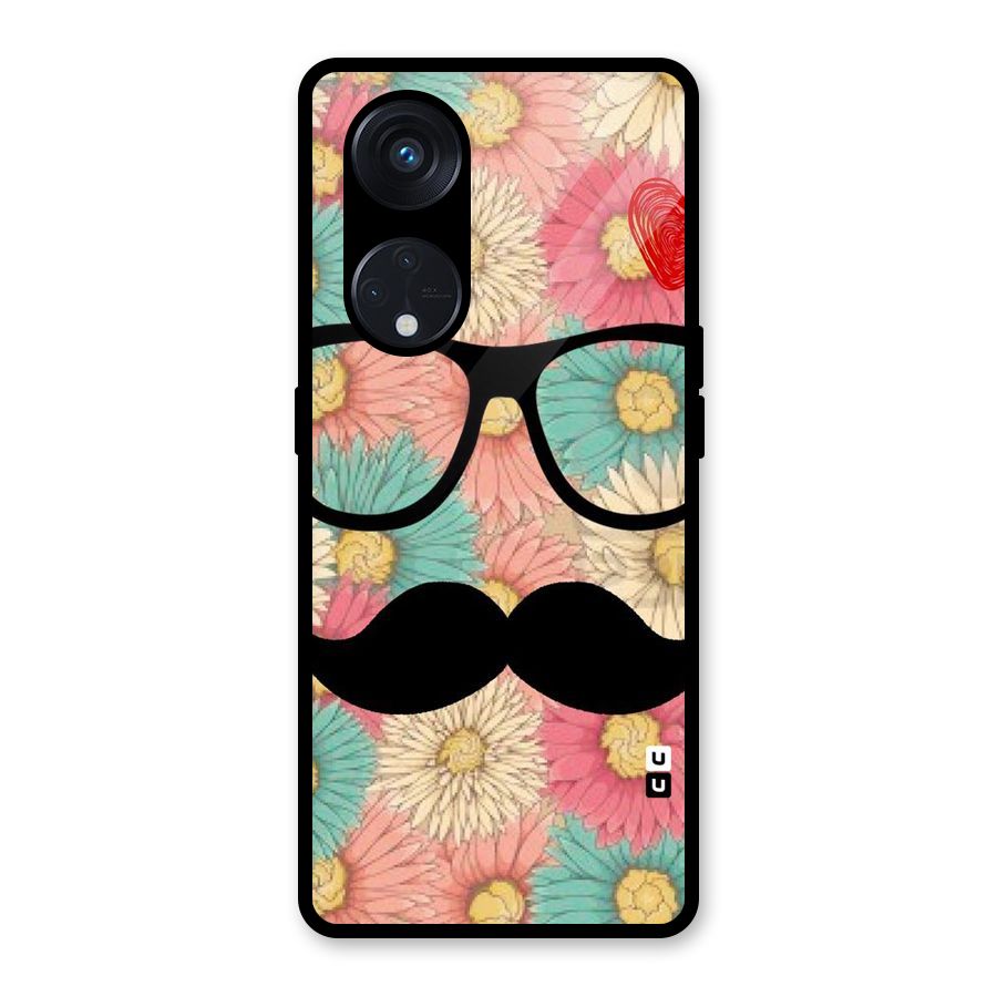 Floral Moustache Glass Back Case for Reno8 T 5G