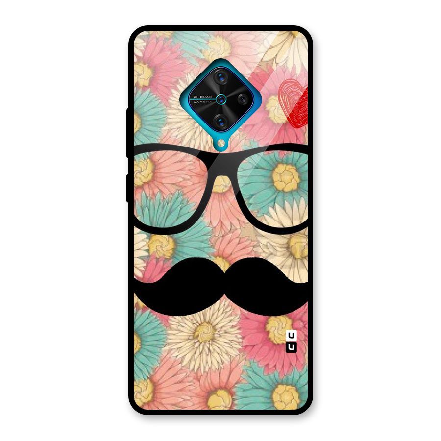 Floral Moustache Glass Back Case for Vivo S1 Pro