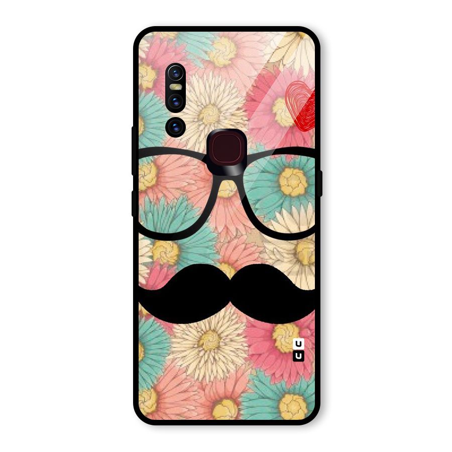 Floral Moustache Glass Back Case for Vivo V15