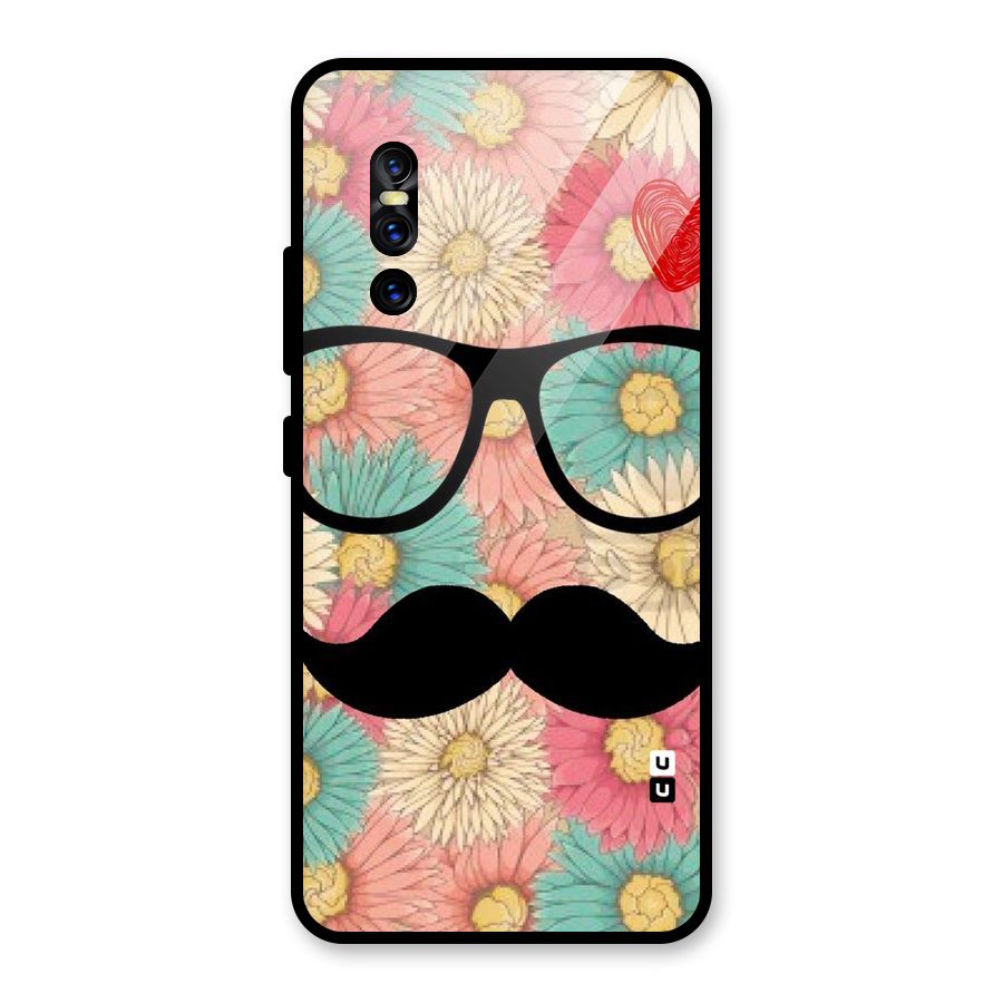 Floral Moustache Glass Back Case for Vivo V15 Pro