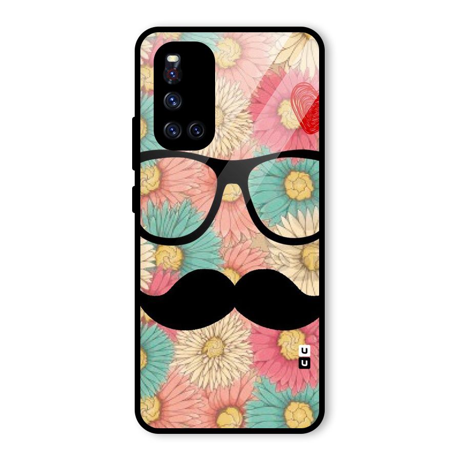 Floral Moustache Glass Back Case for Vivo V19