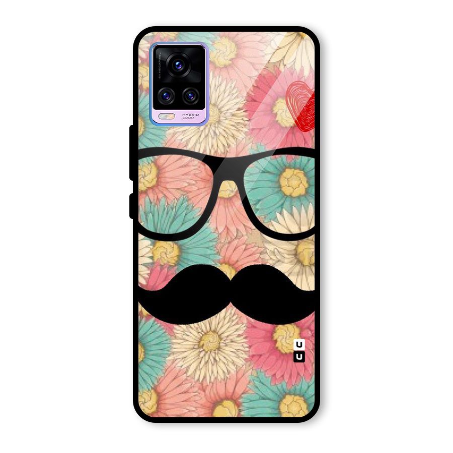 Floral Moustache Glass Back Case for Vivo V20 Pro