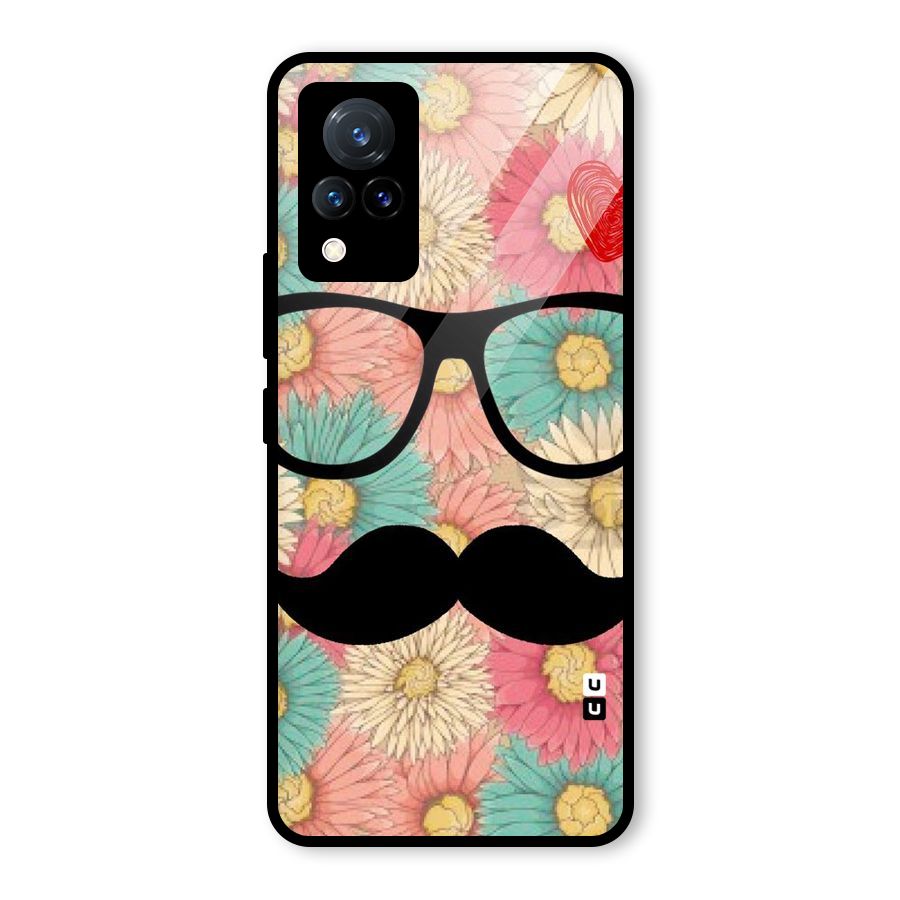 Floral Moustache Glass Back Case for Vivo V21 5G