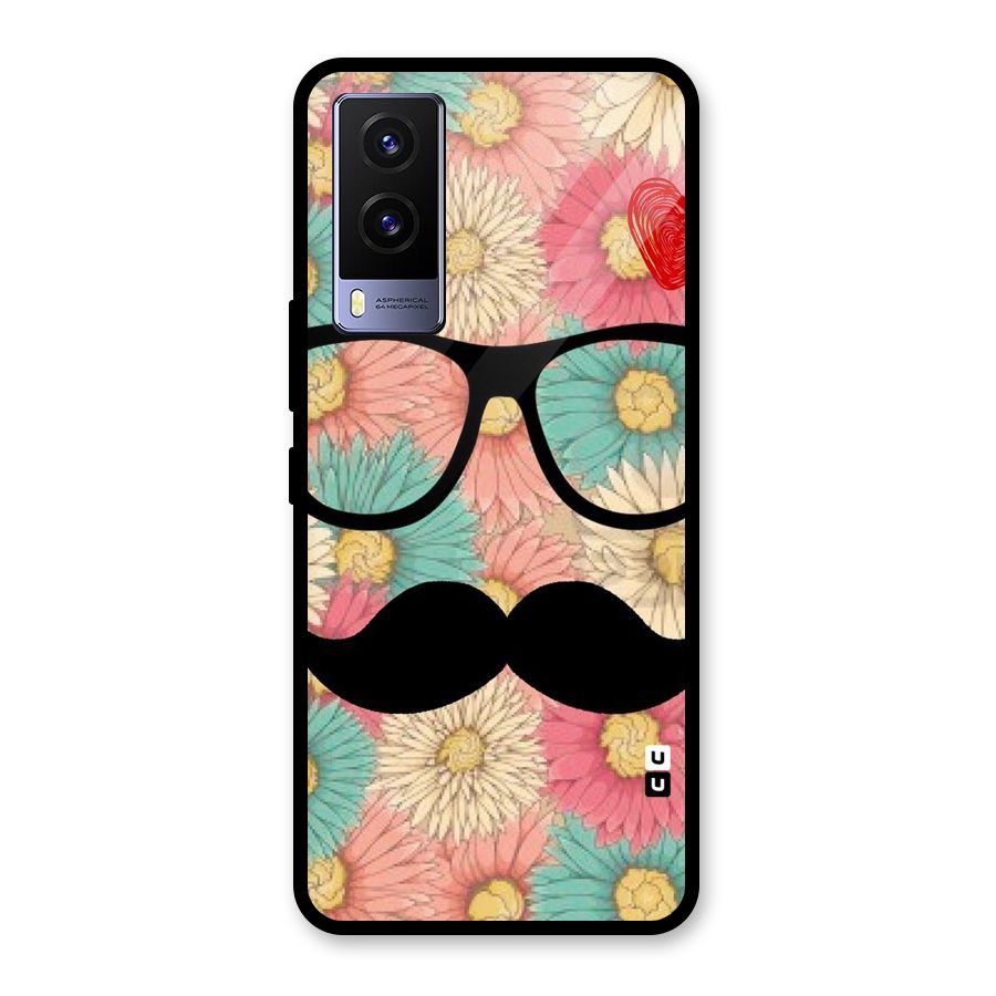 Floral Moustache Glass Back Case for Vivo V21e 5G