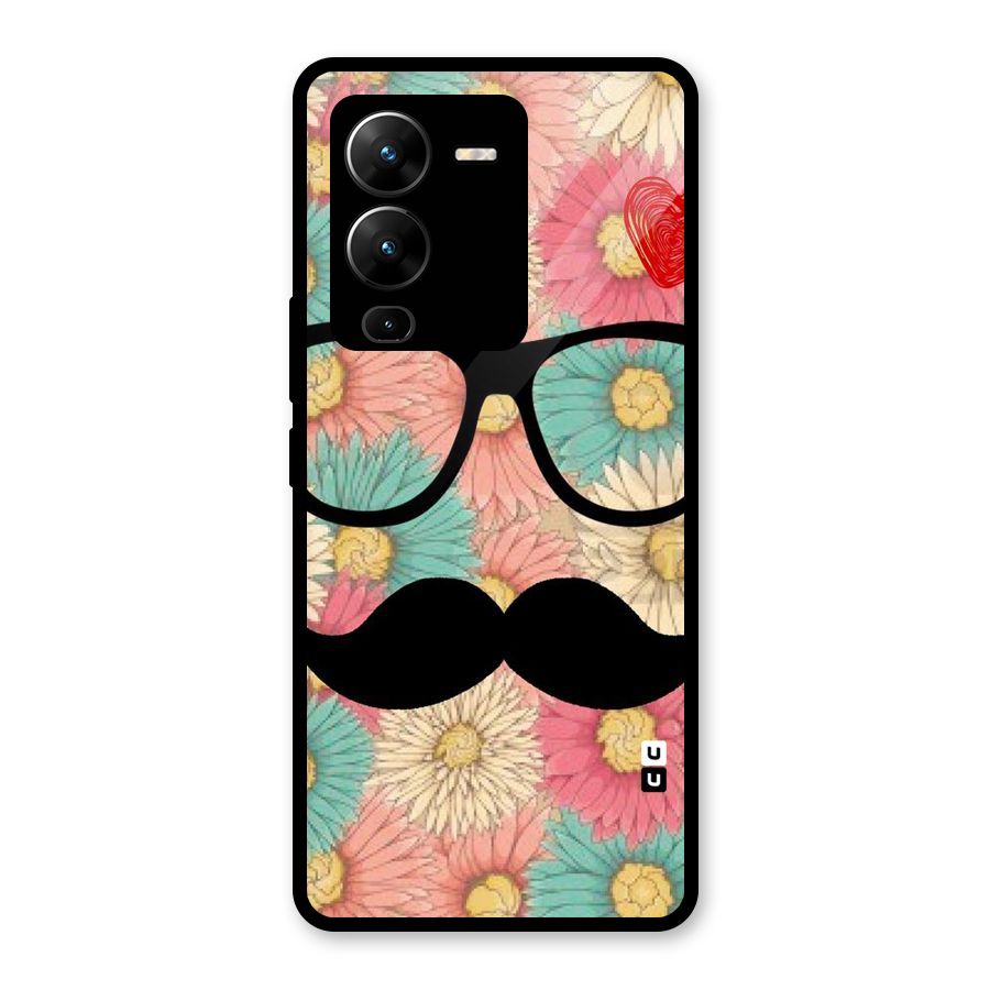 Floral Moustache Glass Back Case for Vivo V25 Pro