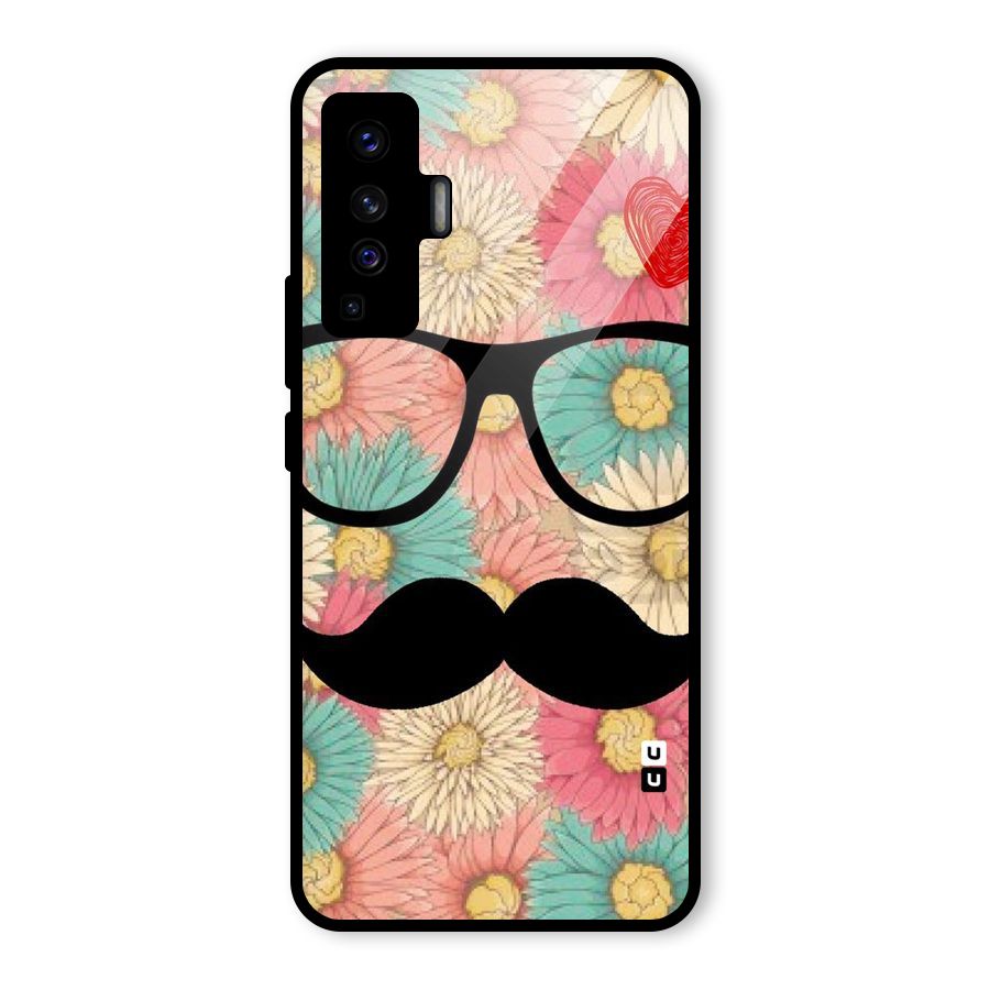 Floral Moustache Glass Back Case for Vivo X50