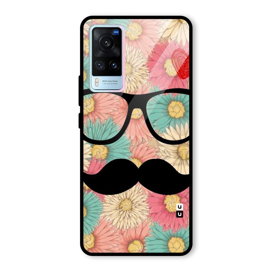 Floral Moustache Glass Back Case for Vivo X60