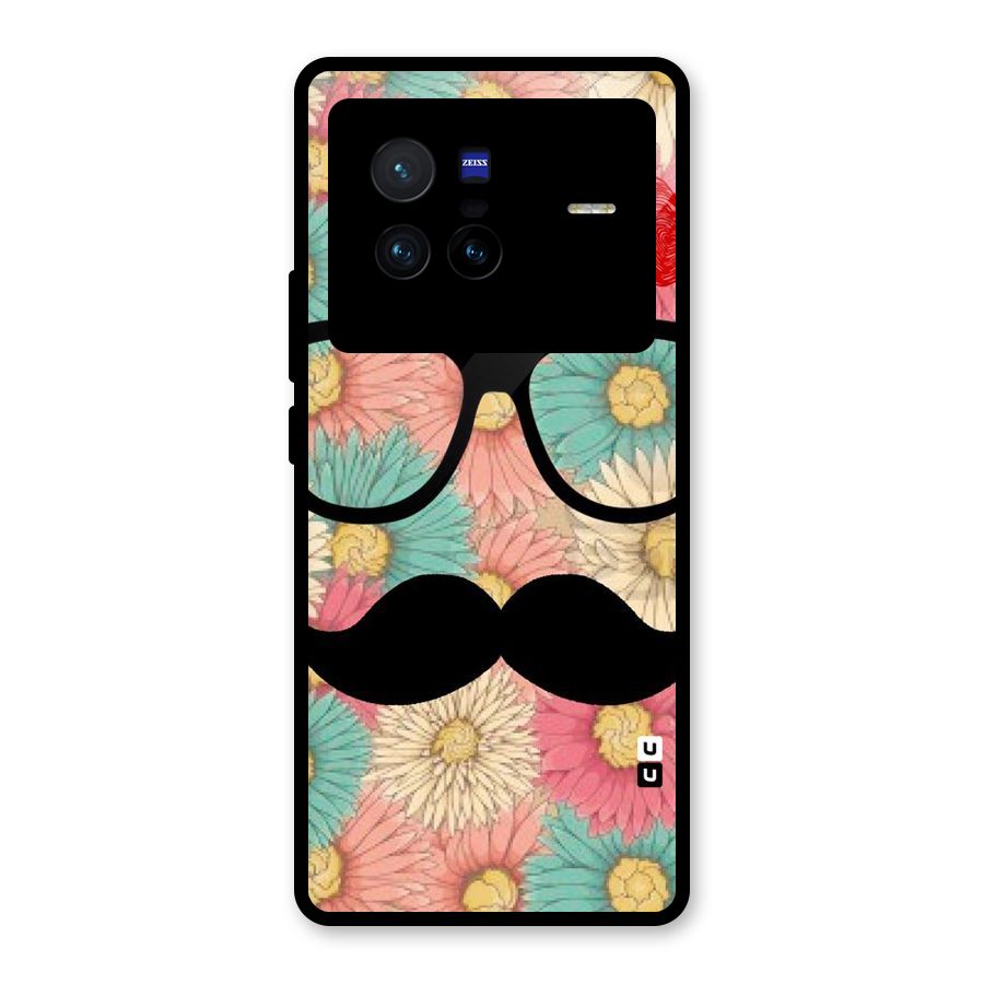Floral Moustache Glass Back Case for Vivo X80
