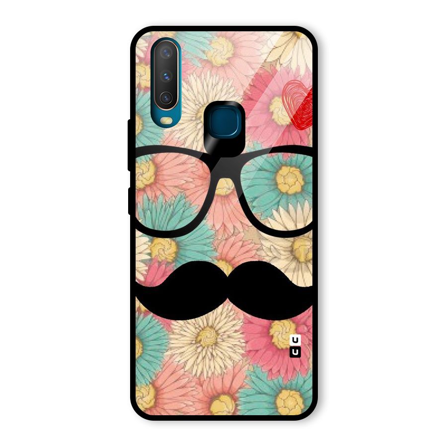 Floral Moustache Glass Back Case for Vivo Y15